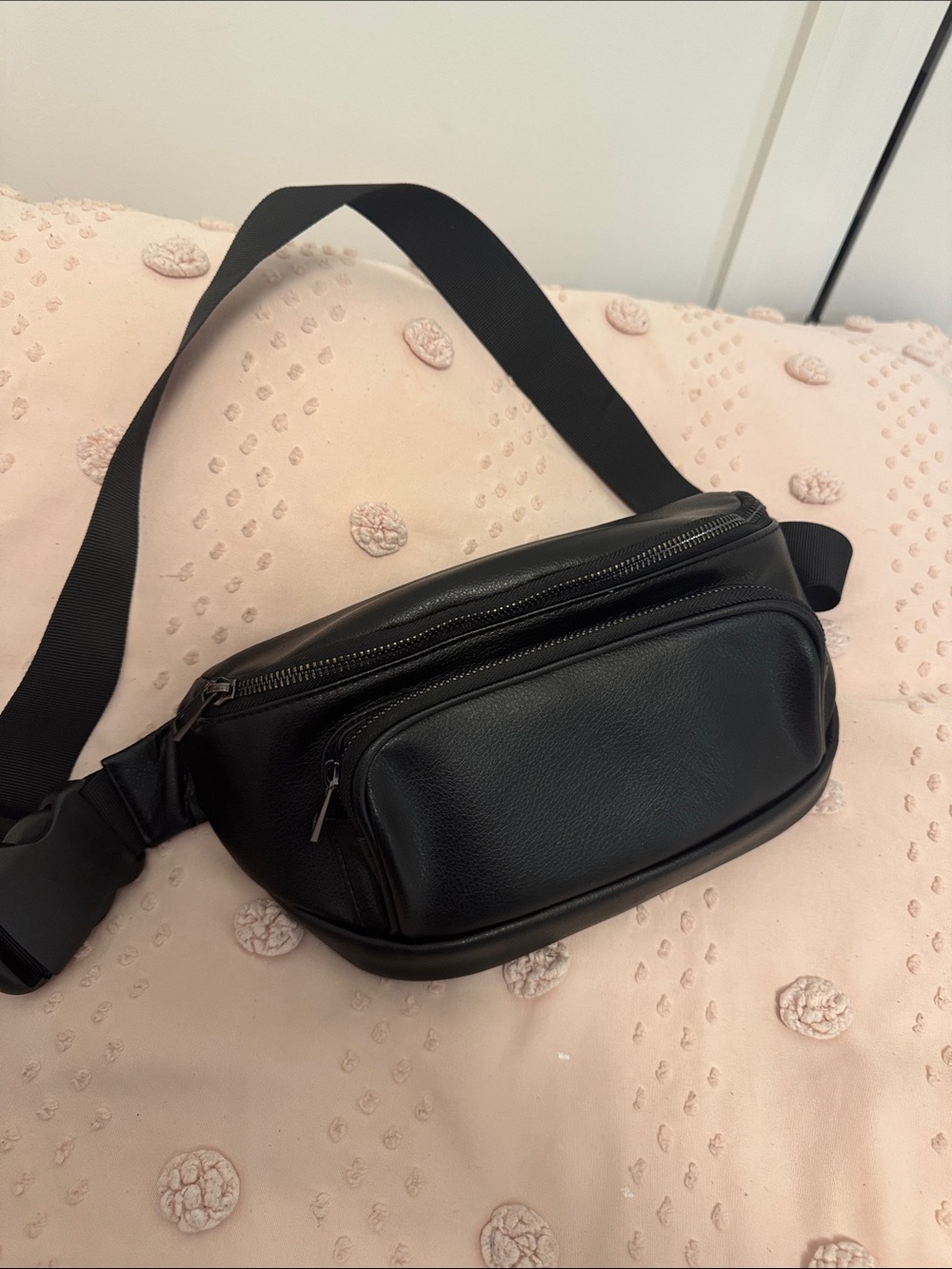 Kibou Black Leather Crossbody Diaper Bag